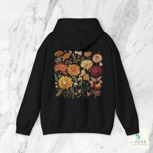 Retro Boho Fall Pressed Flowers Hoodie Vintage Floral Autumn Leaf Sweater Botanical Cottagecore Shirt Aesthetic Green Witch Graphic Hoodies