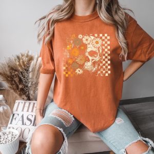 Checkered Skeleton Sweatshirt, Floral Woman Skull, Halloween Shirt, Skull Sooky Tee, Fall Crewneck Women