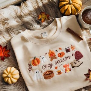 Cozy Season Embroidered Sweatshirt, Cozy Season Sweatshirt, Autumn Sweatshirts, Sweatshirts for Her, Fall Sweatshirt, Cozy Autumn Shirt