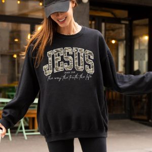 Christian Jesus Sweathirt, Camo Print Bible Verse Tshirt, Trendy Faith Apparel Gift, Jesus Loves You, The Way The Truth The Life