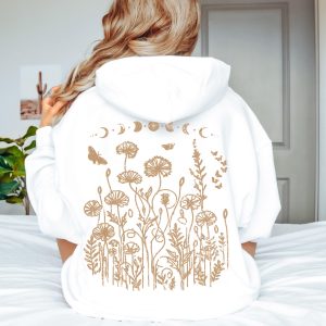 Moonlit Wildflowers Botanical Moon Phase Hoodie, Cottagecore Hoodie, Vintage Look Distressed Floral Hoodie, Plant Lover Hoodie, Gift for Her